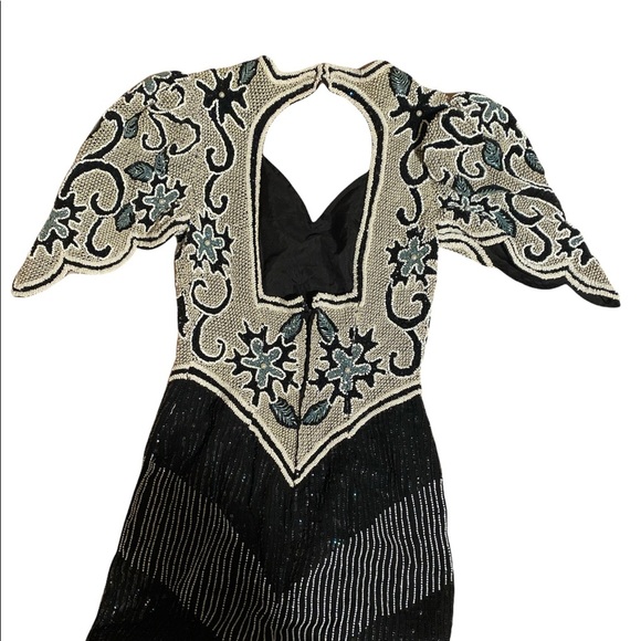 VINTAGE 80’s Hazar Beaded Glam Gown Dress size Small - Picture 5 of 8